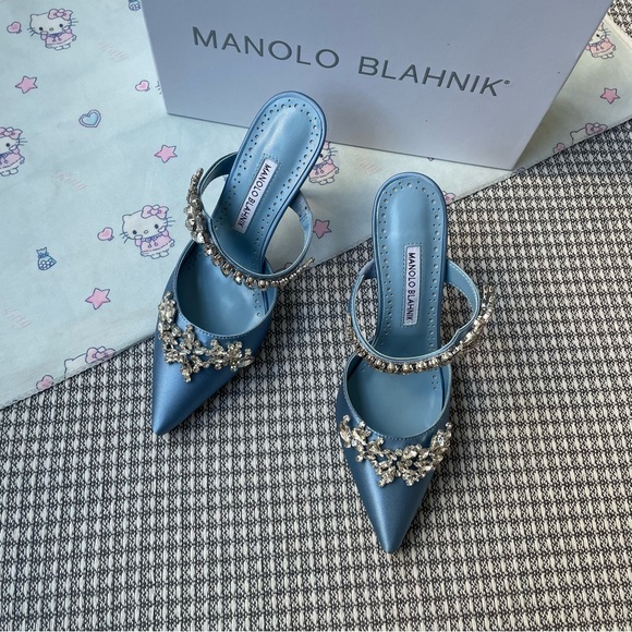 Manolo Blahnik Shoes - Manolo Blahnik Blue Embellished Pointed-Toe Mules